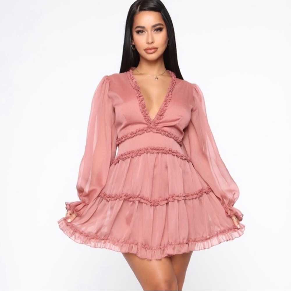 Fashion Nova Juliet Flare Ruffle Mini Dress - Mauve ‼️